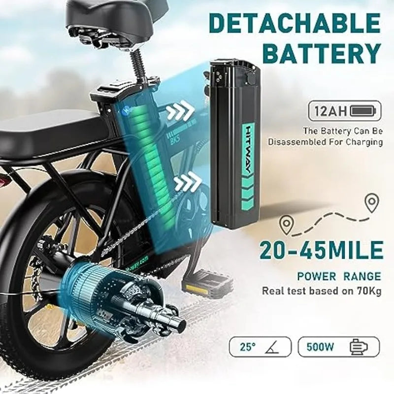 Electric Bike  with 36V/12Ah Removable Battery 16"×3.0 Fat Tire, Folding - My Store