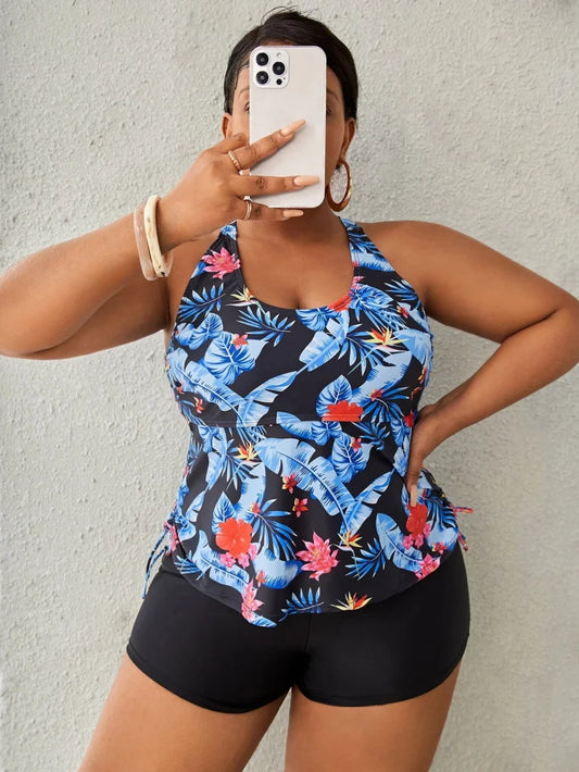 Tankini 2024 Plus Size Tropical Print Swimsuit