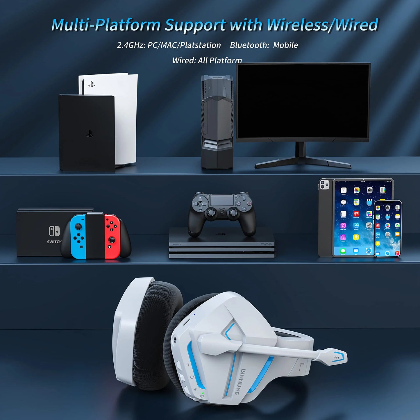 Gaming Headset with Noise Cancelling Microphone PS4 PS5 2.4G