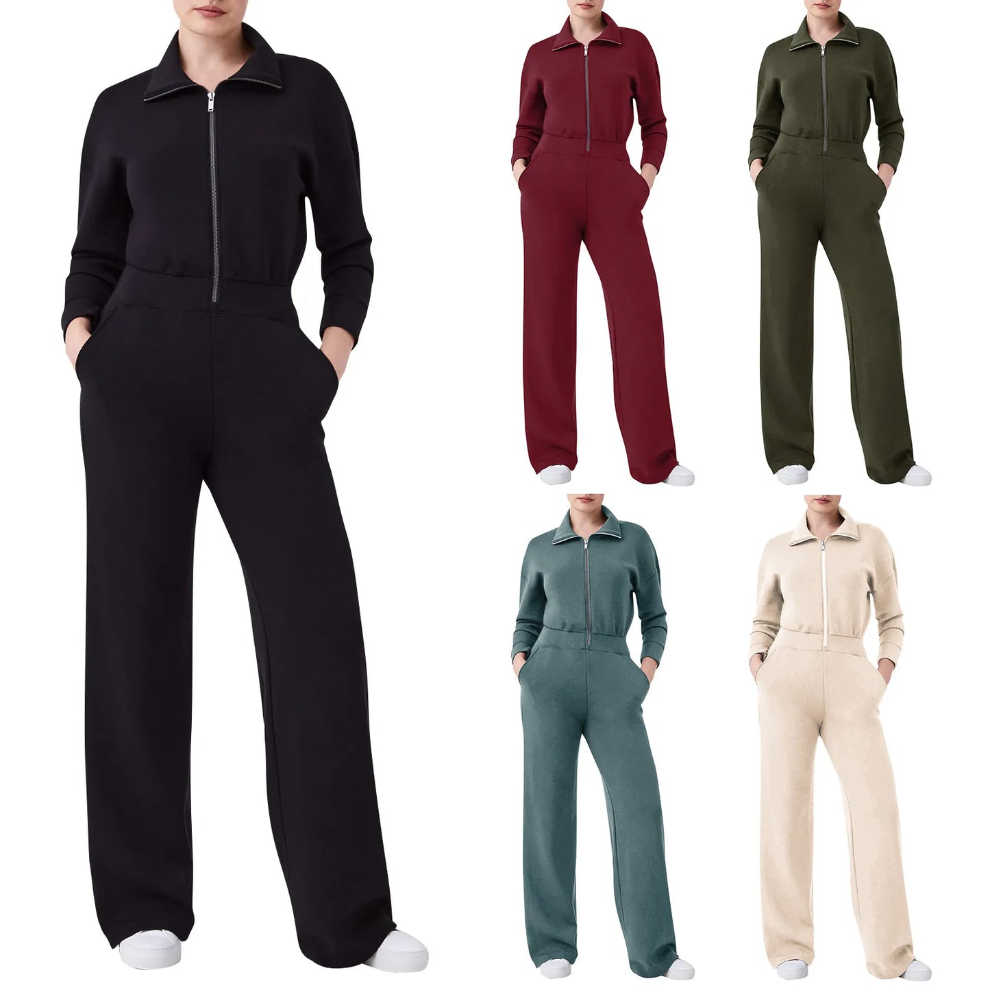 Casual Zipper Thick Warm Women Jumpsuit