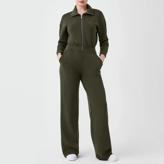 Casual Zipper Thick Warm Women Jumpsuit