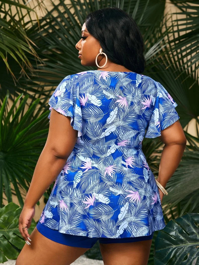 Tankini 2024 Plus Size Tropical Print Swimsuit