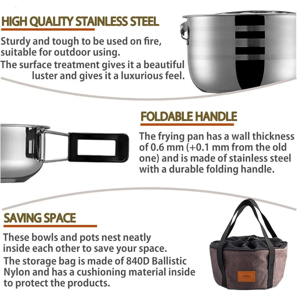 Stainless Steel Nesting Mess Kit Cookware Set